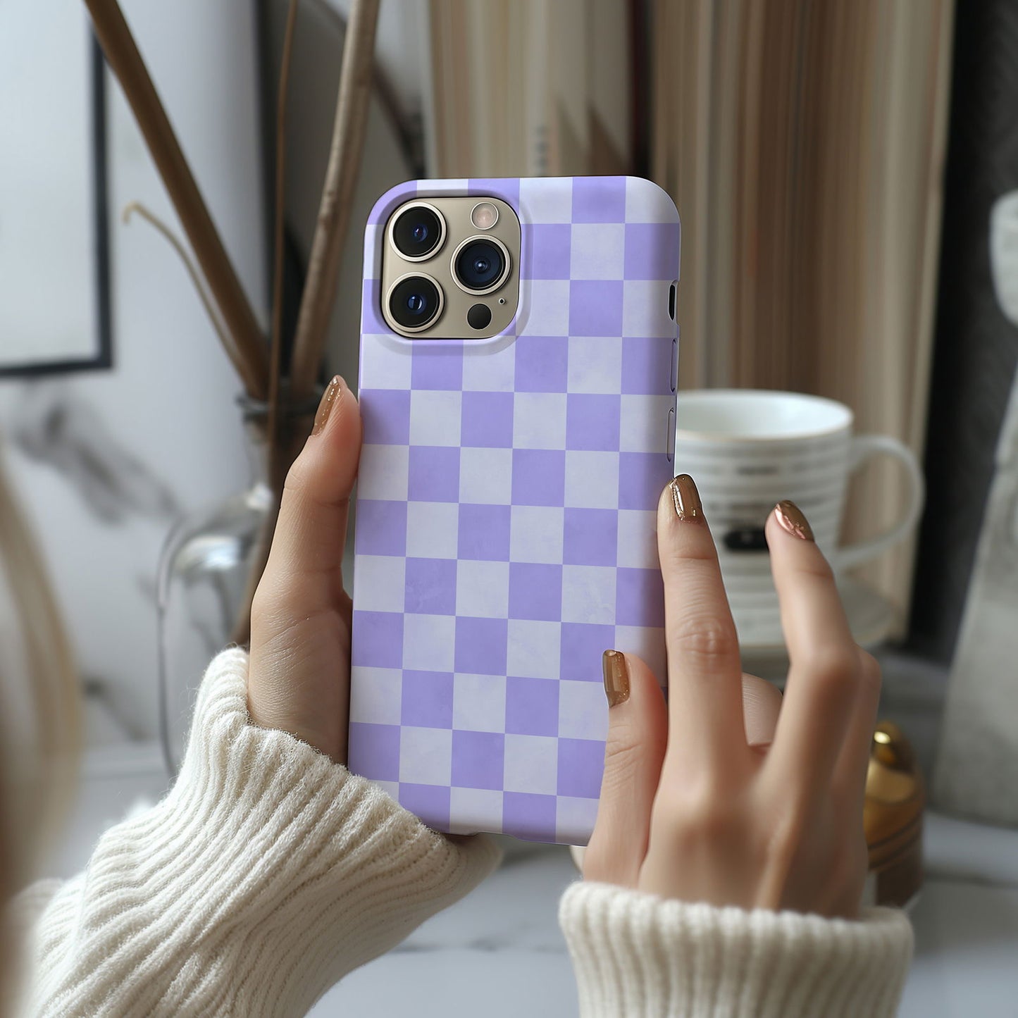 Lavender and White Checkboard Magsafe iPhone Case - Techy Treasures -  