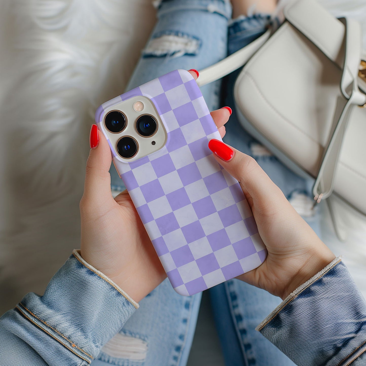 Lavender and White Checkboard Magsafe iPhone Case - Techy Treasures -  