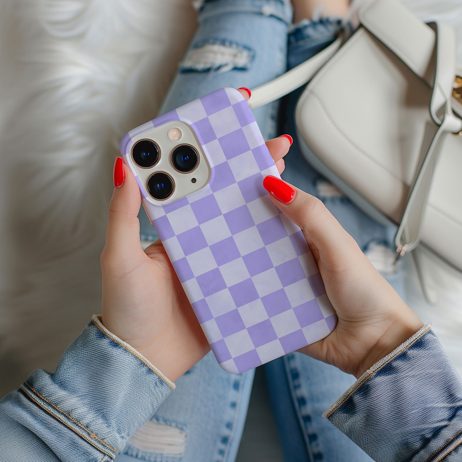 Lavender and White Checkboard Magsafe iPhone Case - Techy Treasures -  