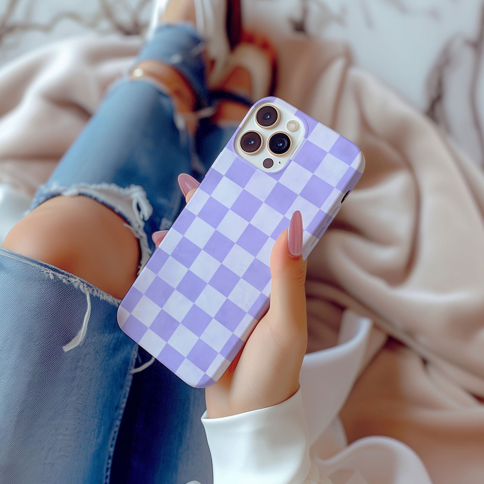 Lavender and White Checkboard Magsafe iPhone Case - Techy Treasures -  