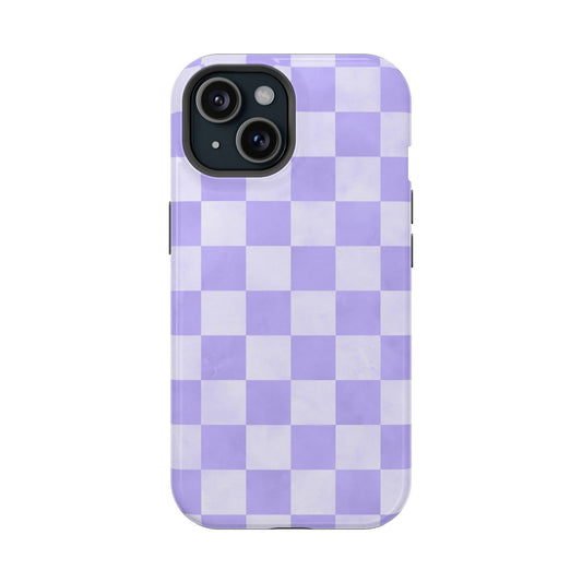 Lavender and White Checkboard Magsafe iPhone Case - Techy Treasures - Mobile Phone Cases 