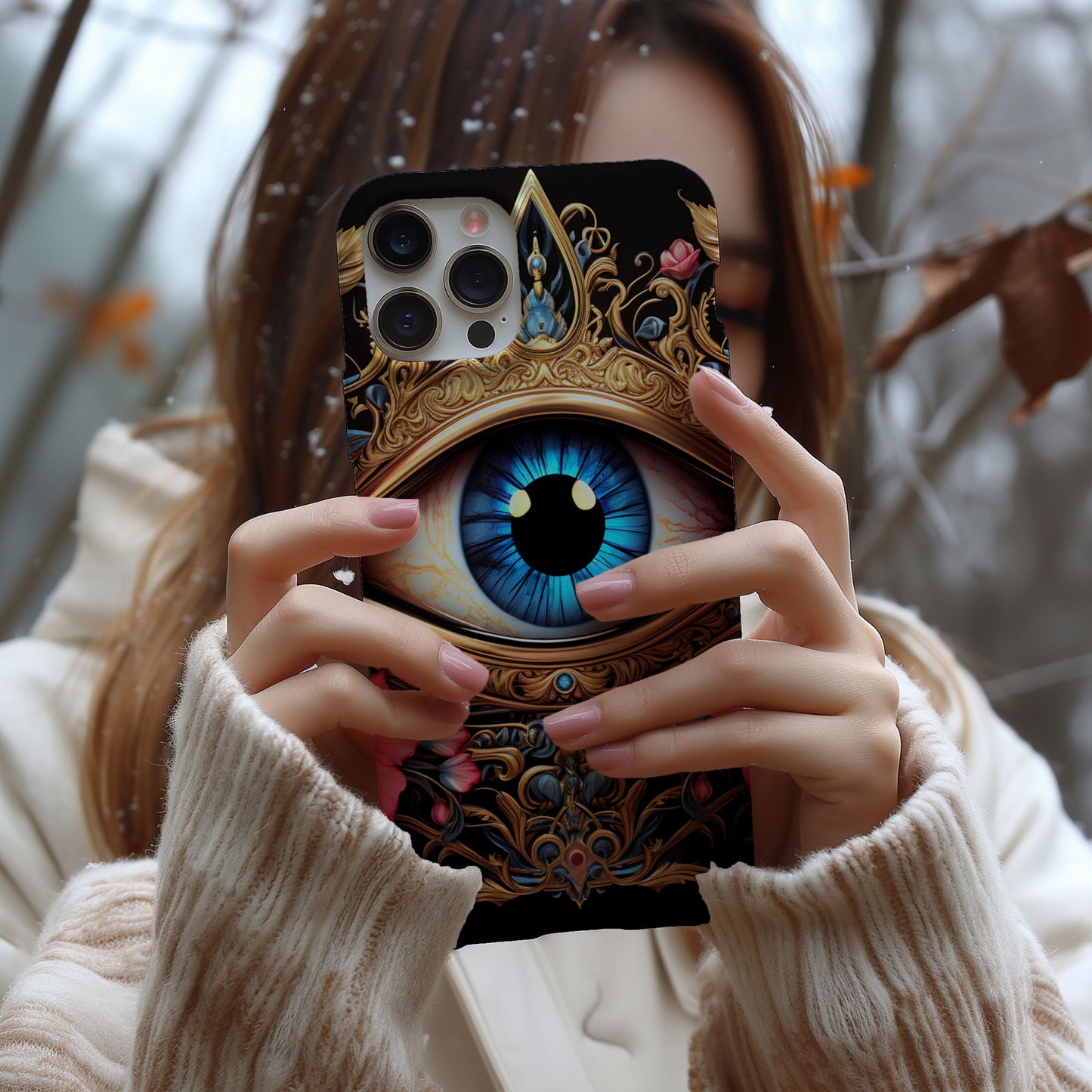 Ornate Eye Golden Crown, a Blue Iris and Pink Flowers - Techy Treasures -  