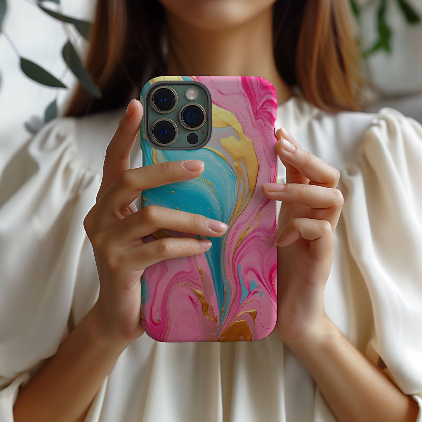 Pink, Blue And Gold Abstract Marble Magsafe iPhone Case - Techy Treasures -  