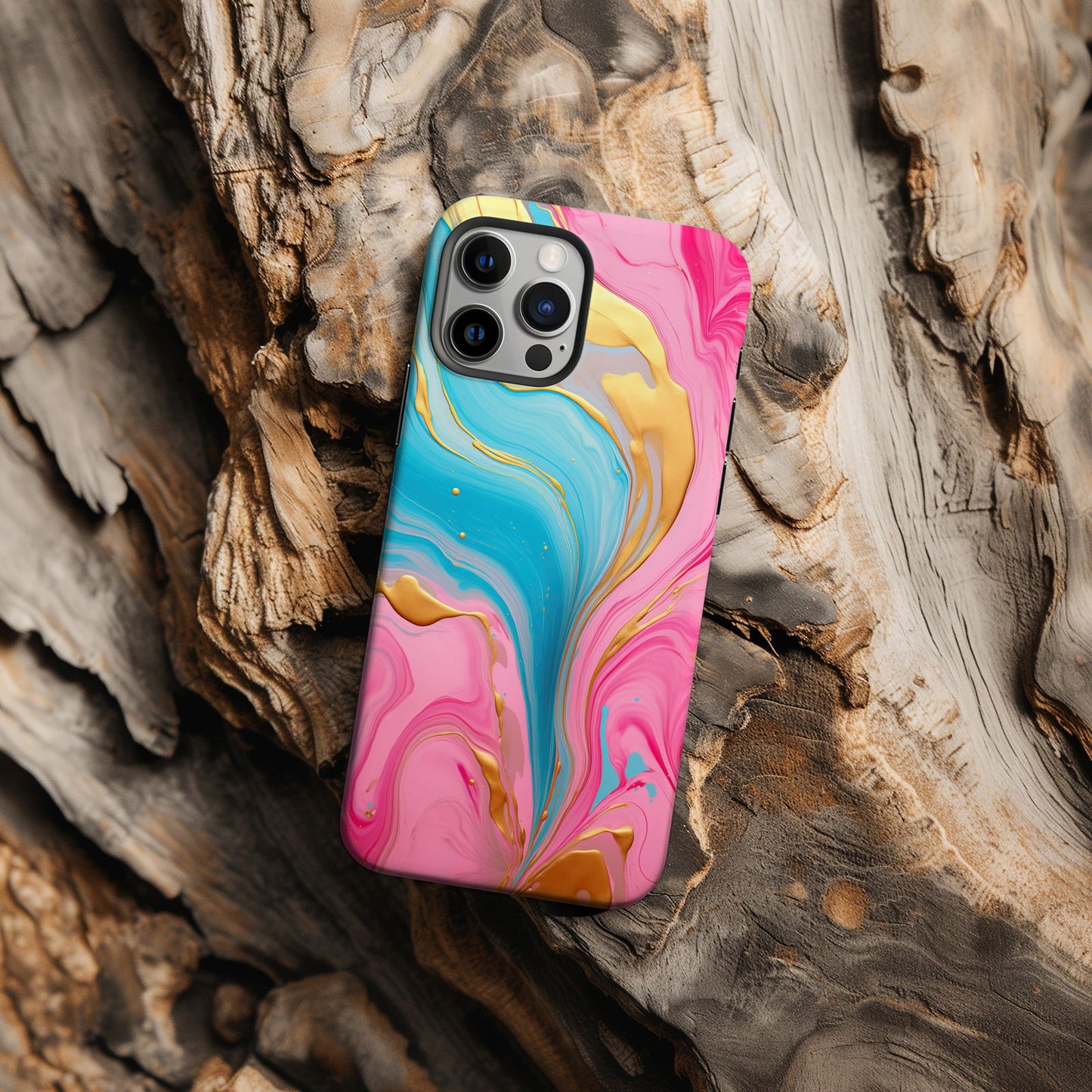 Pink, Blue And Gold Abstract Marble Magsafe iPhone Case - Techy Treasures -  