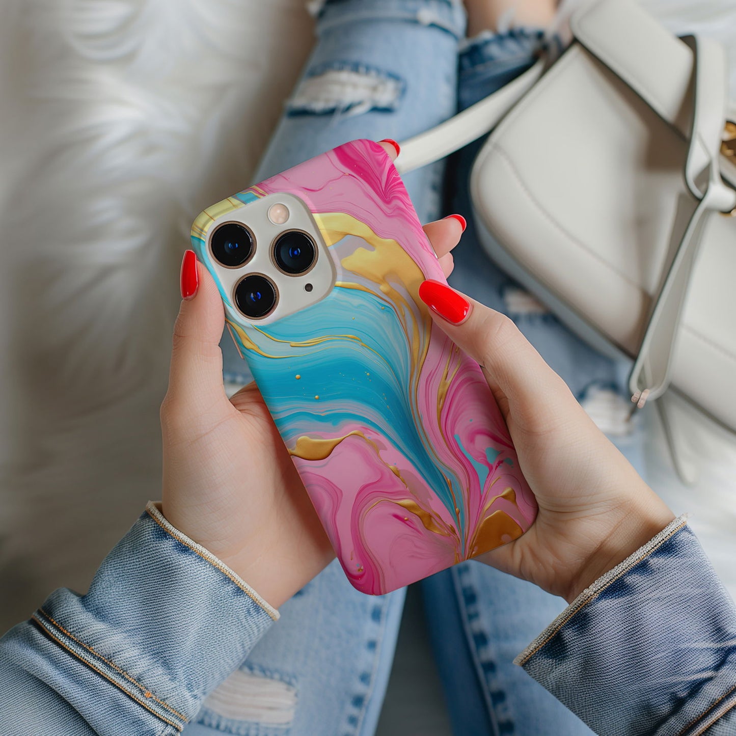 Pink, Blue And Gold Abstract Marble Magsafe iPhone Case - Techy Treasures -  