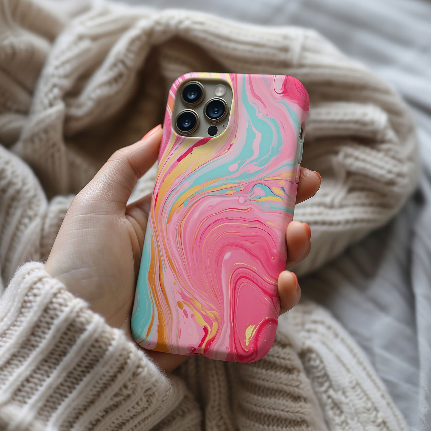 Pink, Blue And Gold Abstract Marble Magsafe iPhone Case - Techy Treasures -  