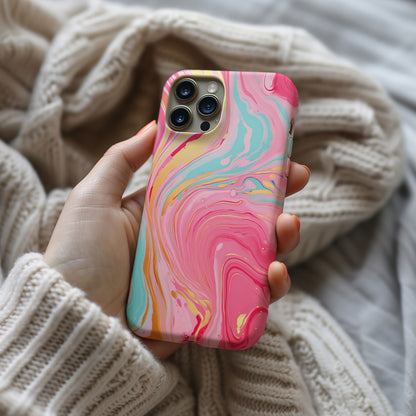 Pink, Blue And Gold Abstract Marble Magsafe iPhone Case - Techy Treasures -  