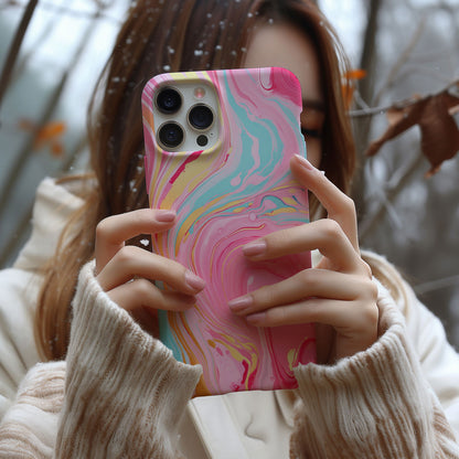 Pink, Blue And Gold Abstract Marble Magsafe iPhone Case - Techy Treasures -  
