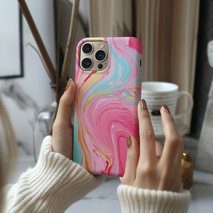 Pink, Blue And Gold Abstract Marble Magsafe iPhone Case - Techy Treasures -  
