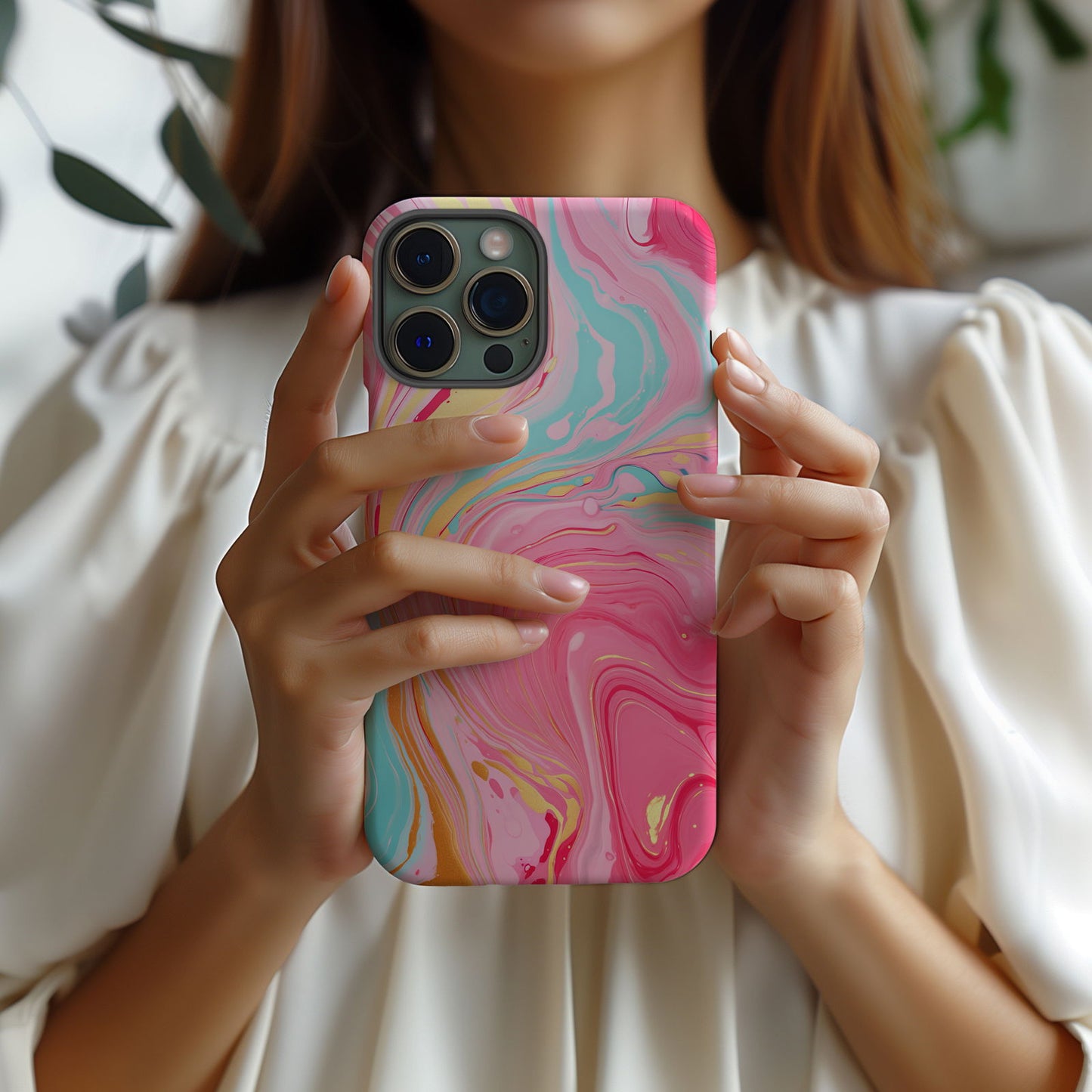 Pink, Blue And Gold Abstract Marble Magsafe iPhone Case - Techy Treasures -  
