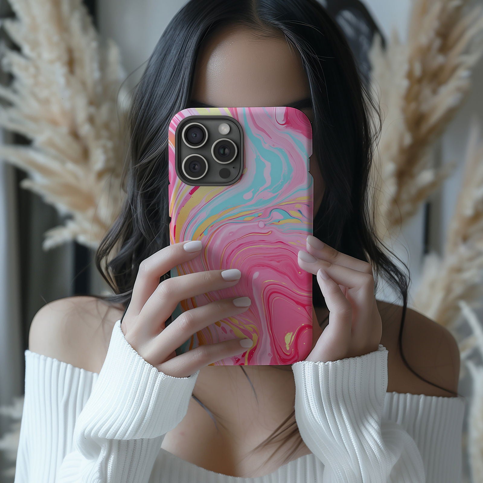Pink, Blue And Gold Abstract Marble Magsafe iPhone Case - Techy Treasures -  