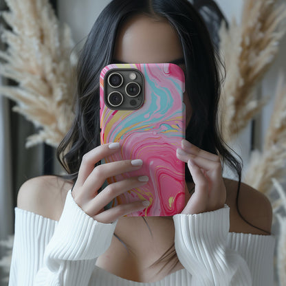 Pink, Blue And Gold Abstract Marble Magsafe iPhone Case - Techy Treasures -  