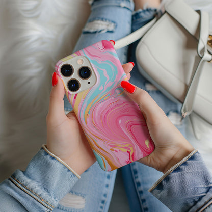 Pink, Blue And Gold Abstract Marble Magsafe iPhone Case - Techy Treasures -  
