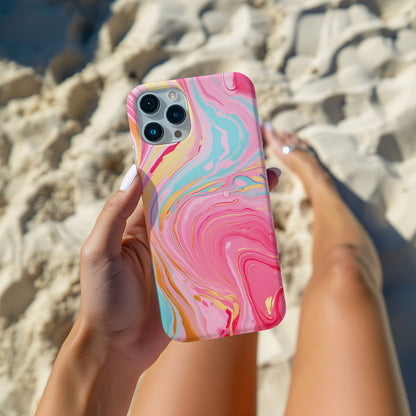 Pink, Blue And Gold Abstract Marble Magsafe iPhone Case - Techy Treasures -  