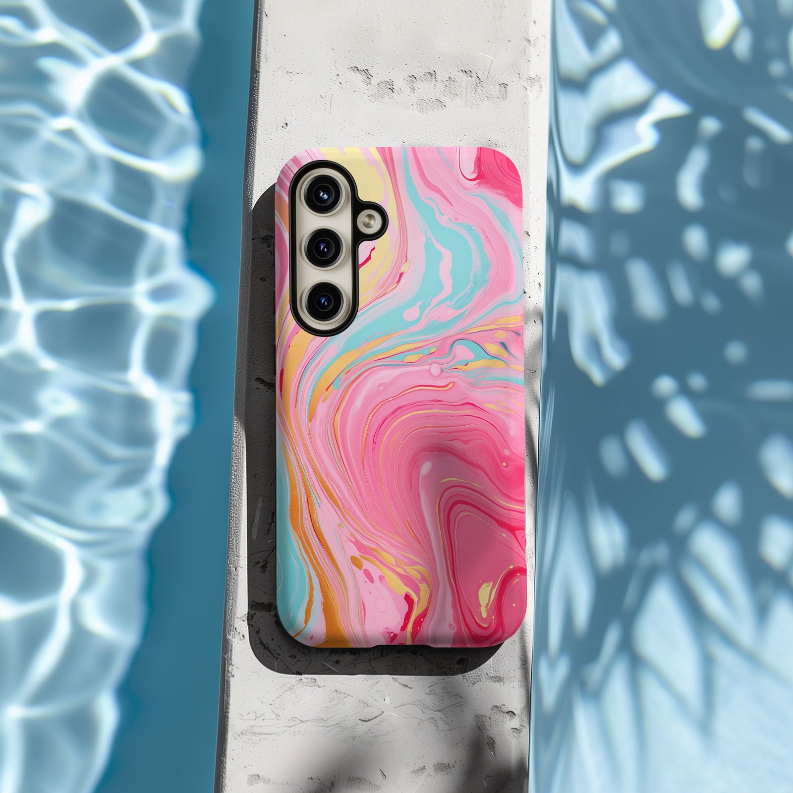 Pink, Blue And Gold Abstract Marble Magsafe iPhone Case - Techy Treasures -  