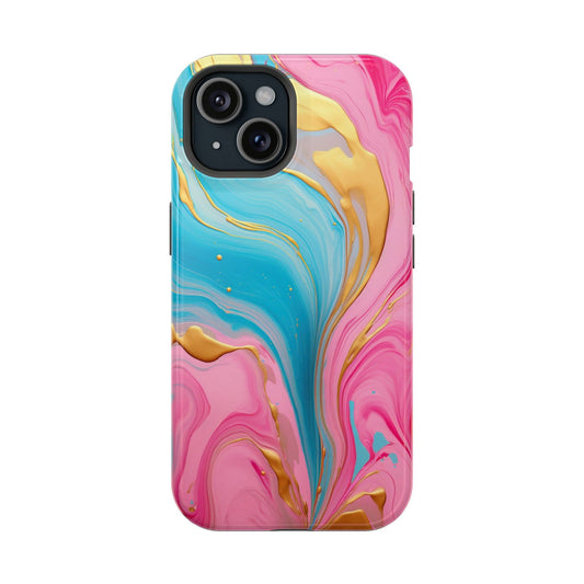 Pink, Blue And Gold Abstract Marble Magsafe iPhone Case - Techy Treasures - Mobile Phone Cases 