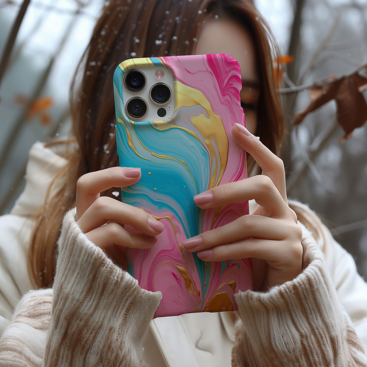 Pink, Blue And Gold Abstract Marble Magsafe iPhone Case - Techy Treasures - Mobile Phone Cases 