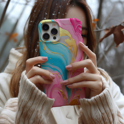 Pink, Blue And Gold Abstract Marble Magsafe iPhone Case - Techy Treasures - Mobile Phone Cases 