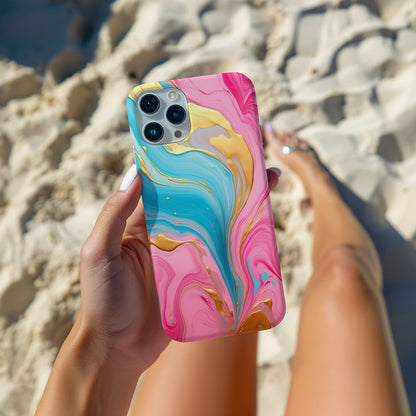 Pink, Blue And Gold Abstract Marble Magsafe iPhone Case - Techy Treasures - Mobile Phone Cases 