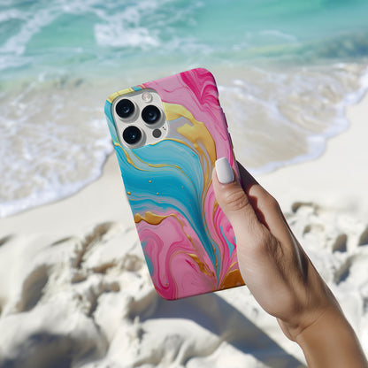 Pink, Blue And Gold Abstract Marble Magsafe iPhone Case - Techy Treasures - Mobile Phone Cases 