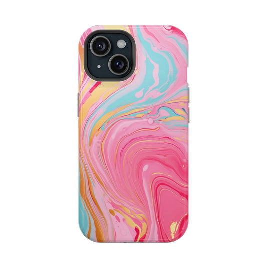 Pink, Blue And Gold Abstract Marble Magsafe iPhone Case - Techy Treasures - Mobile Phone Cases 