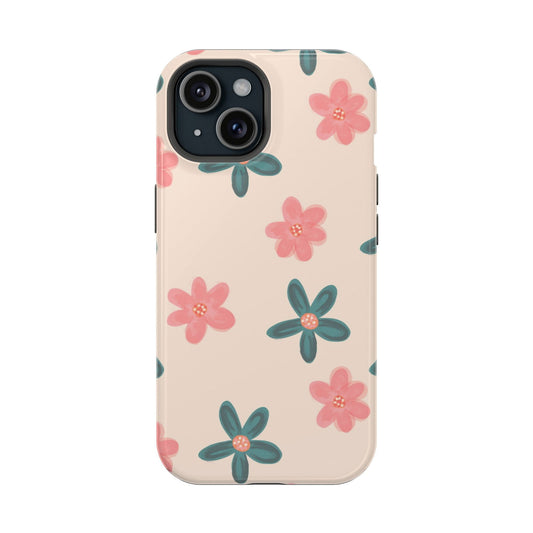 Pink Floral Magsafe iPhone Case - Techy Treasures - Mobile Phone Cases 