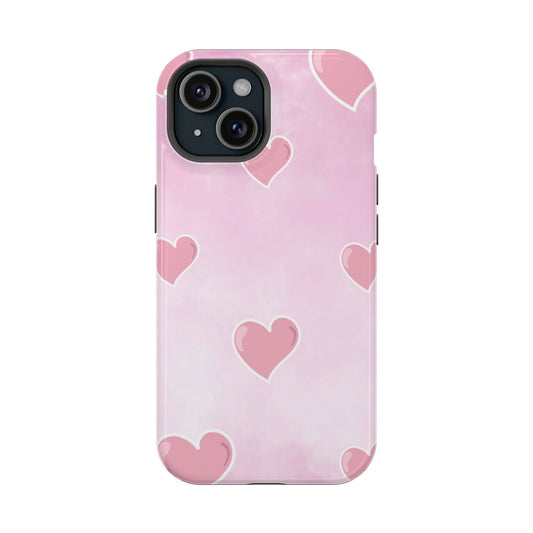 Pink Hearts on Pink Magsafe iPhone Case - Techy Treasures - Mobile Phone Cases 