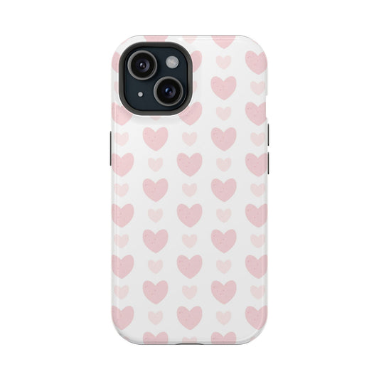 Pink Hearts on White Magsafe iPhone Case - Techy Treasures - Mobile Phone Cases 