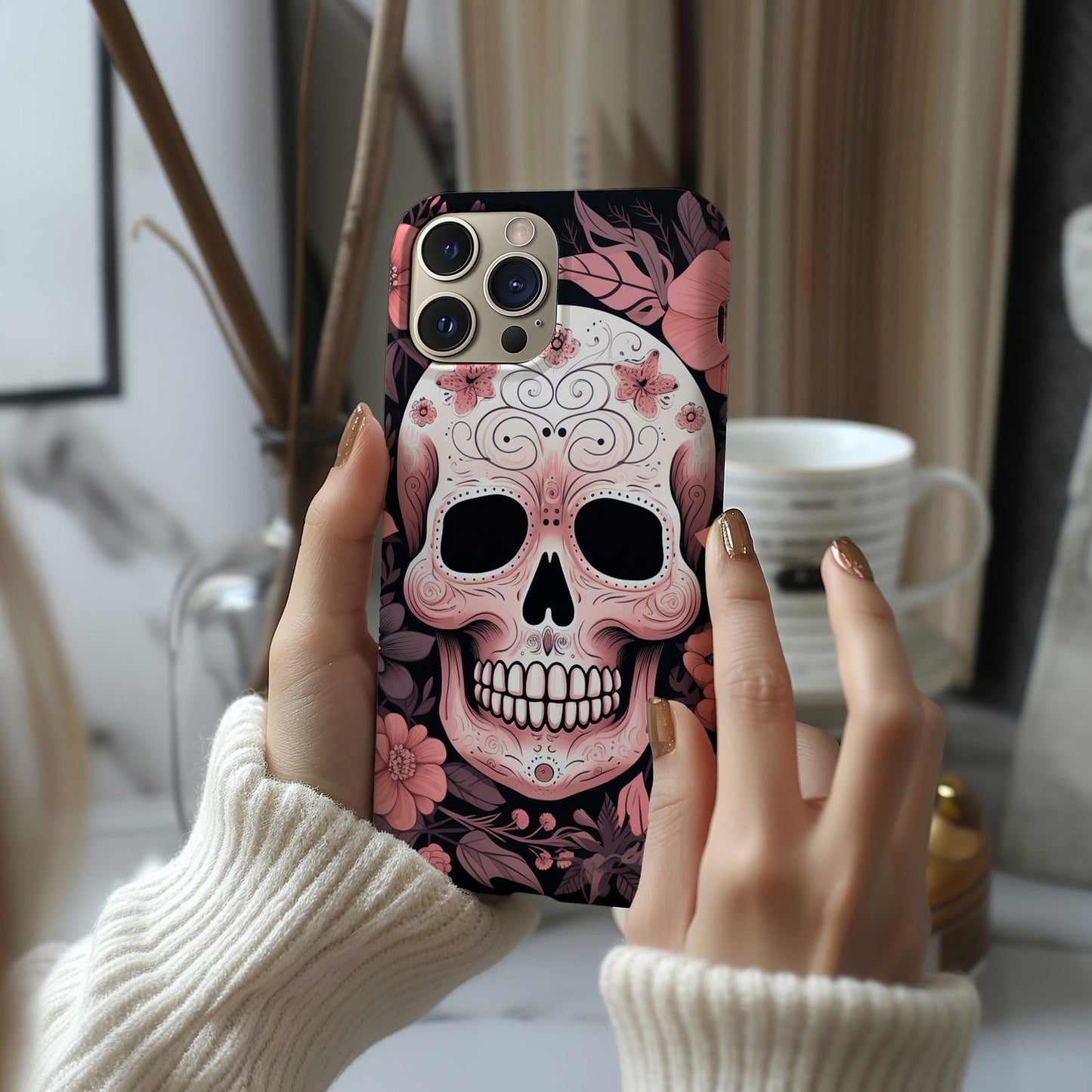 Pink Sugar Skull With Flowers - Techy Treasures -  