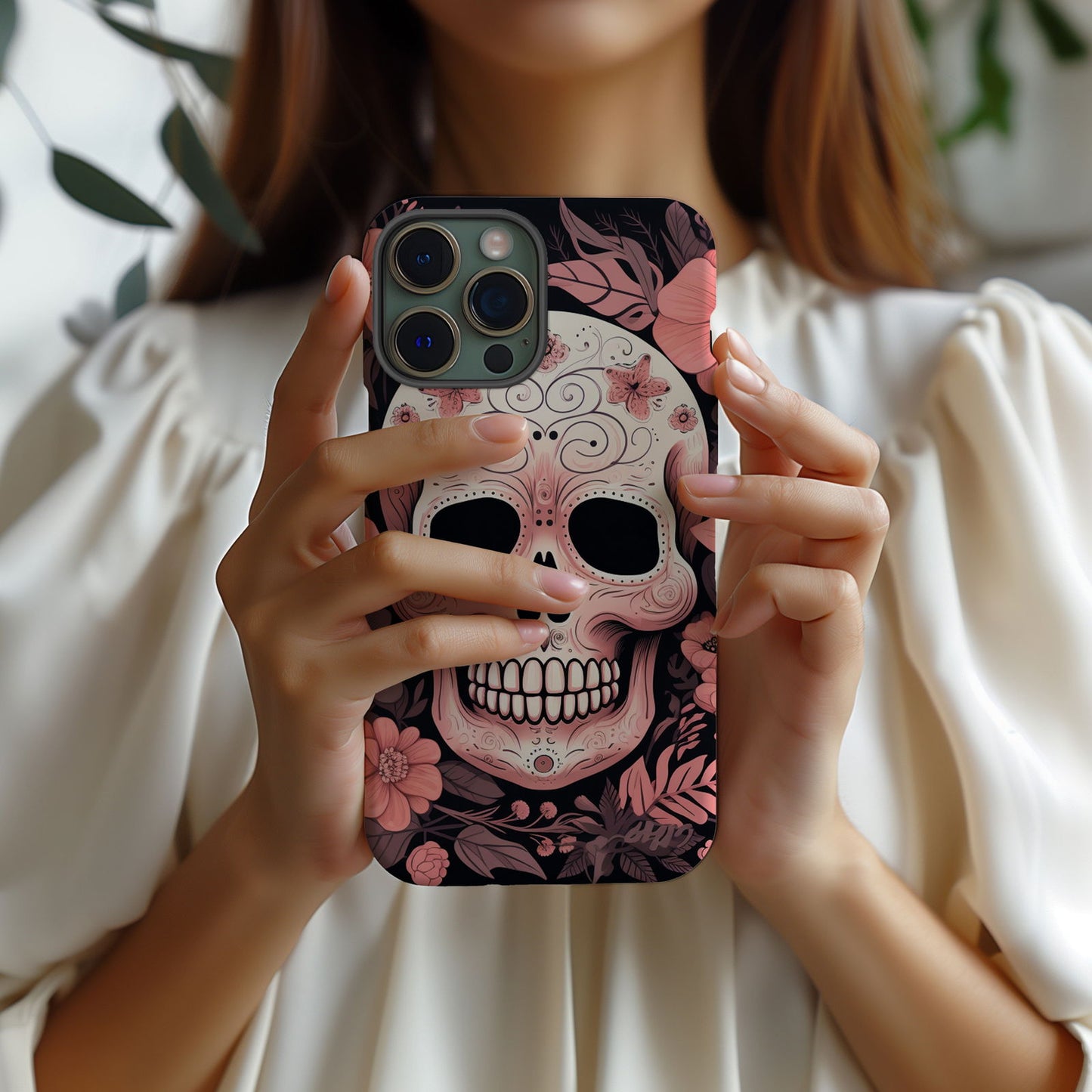 Pink Sugar Skull With Flowers - Techy Treasures -  