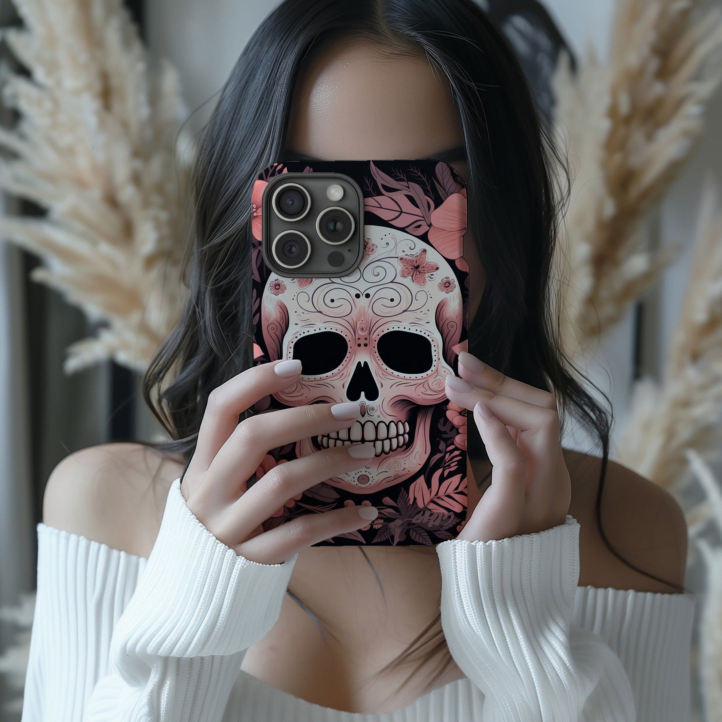 Pink Sugar Skull With Flowers - Techy Treasures -  