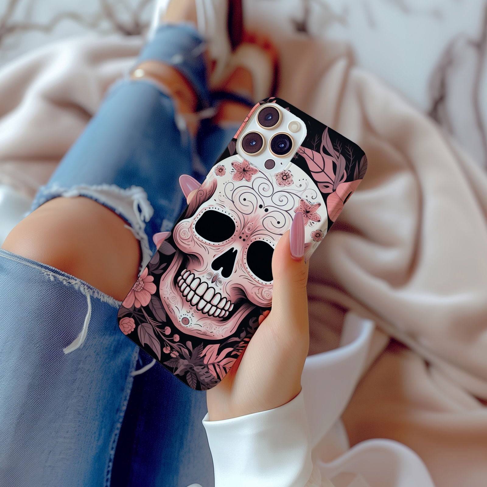 Pink Sugar Skull With Flowers - Techy Treasures -  