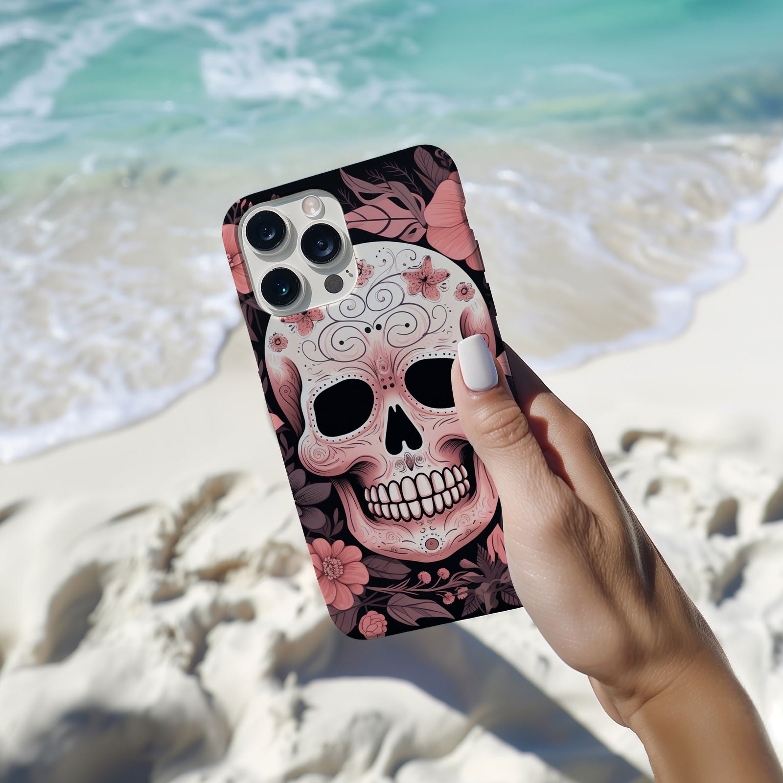 Pink Sugar Skull With Flowers - Techy Treasures -  