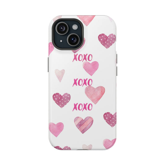 Pink XOXO Hearts Magsafe iPhone Case - Techy Treasures - Mobile Phone Cases 