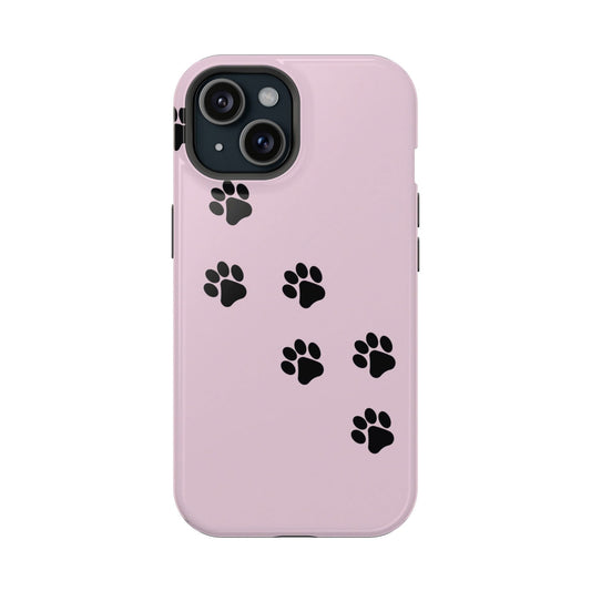 Pink and Black Cat Paw Prints Magsafe iPhone Case - Techy Treasures - Mobile Phone Cases 