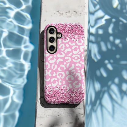 Pink and White Glittery Leopard Print Magsafe iPhone Case - Techy Treasures -  