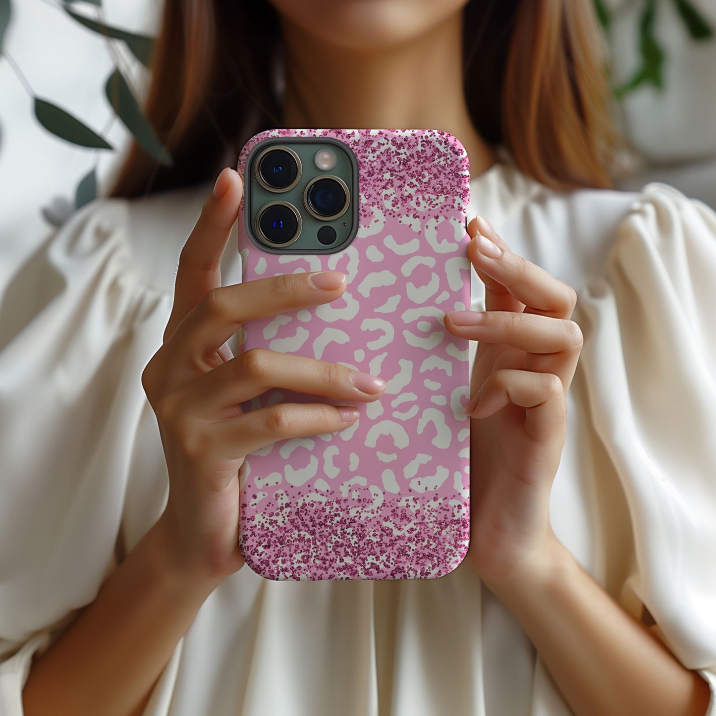 Pink and White Glittery Leopard Print Magsafe iPhone Case - Techy Treasures -  