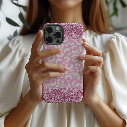 Pink and White Glittery Leopard Print Magsafe iPhone Case - Techy Treasures -  