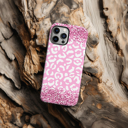Pink and White Glittery Leopard Print Magsafe iPhone Case - Techy Treasures -  