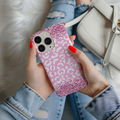 Pink and White Glittery Leopard Print Magsafe iPhone Case - Techy Treasures -  