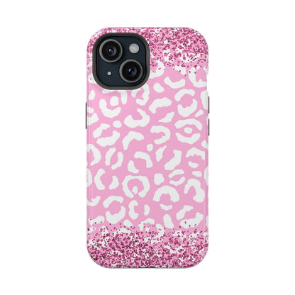Pink and White Glittery Leopard Print Magsafe iPhone Case - Techy Treasures - Mobile Phone Cases 