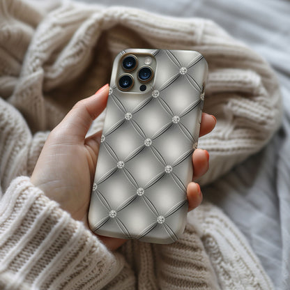 Silver Quilted Leather Magsafe iPhone Case - Techy Treasures -  