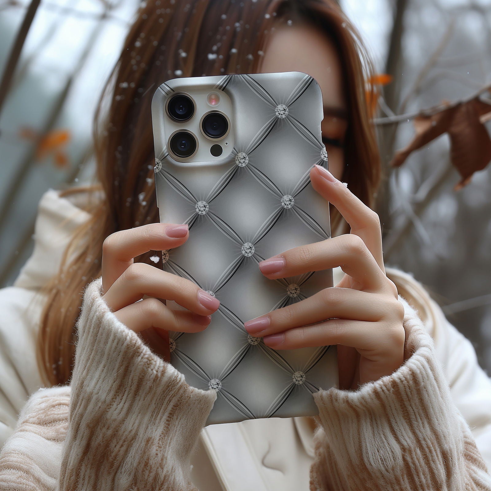 Silver Quilted Leather Magsafe iPhone Case - Techy Treasures -  