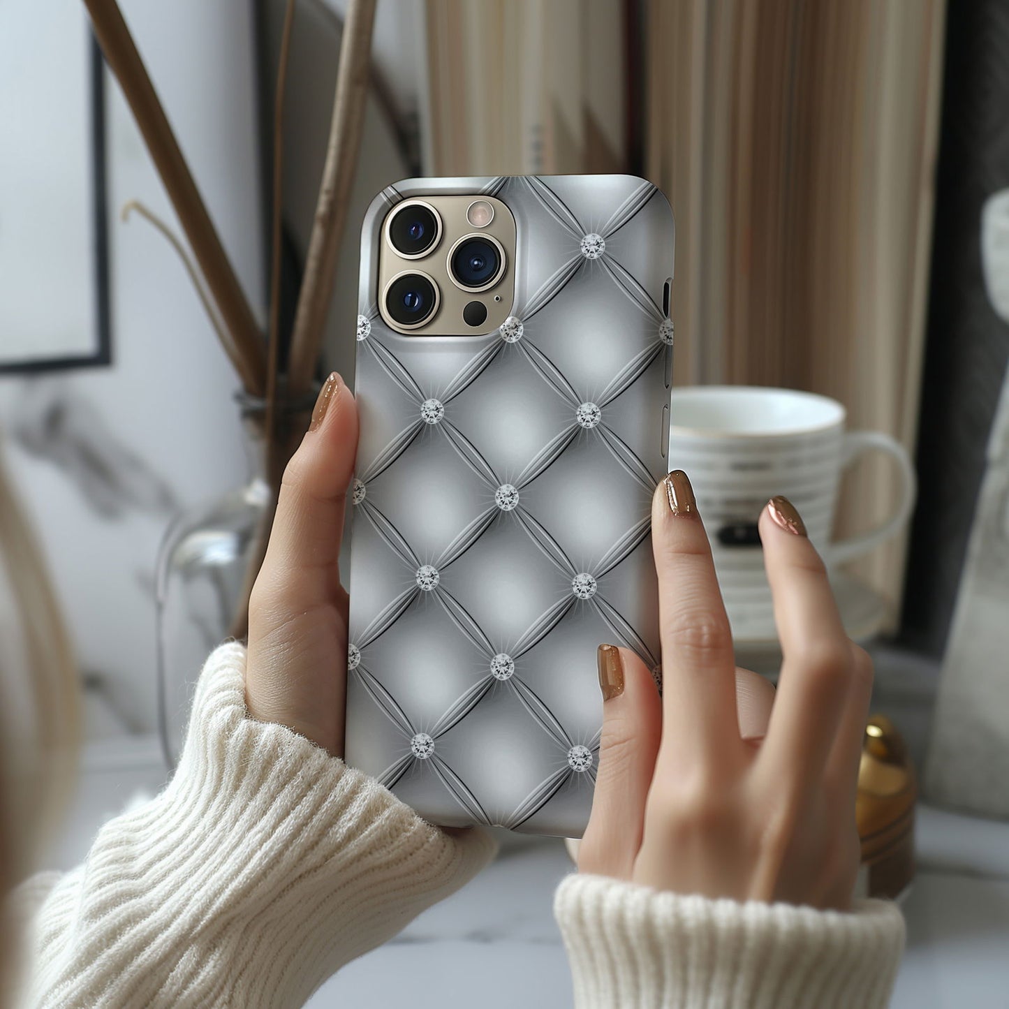 Silver Quilted Leather Magsafe iPhone Case - Techy Treasures -  