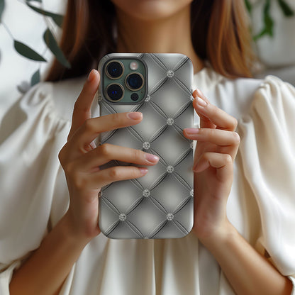 Silver Quilted Leather Magsafe iPhone Case - Techy Treasures -  