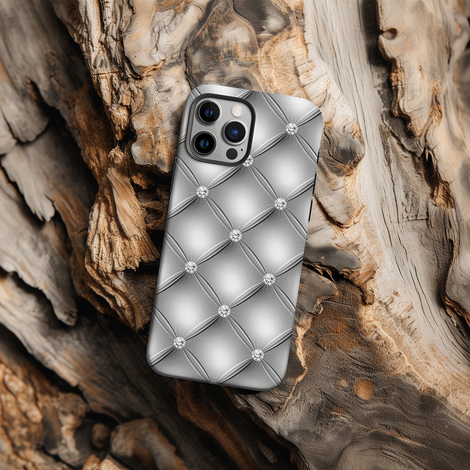 Silver Quilted Leather Magsafe iPhone Case - Techy Treasures -  