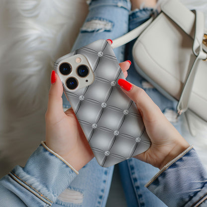 Silver Quilted Leather Magsafe iPhone Case - Techy Treasures -  