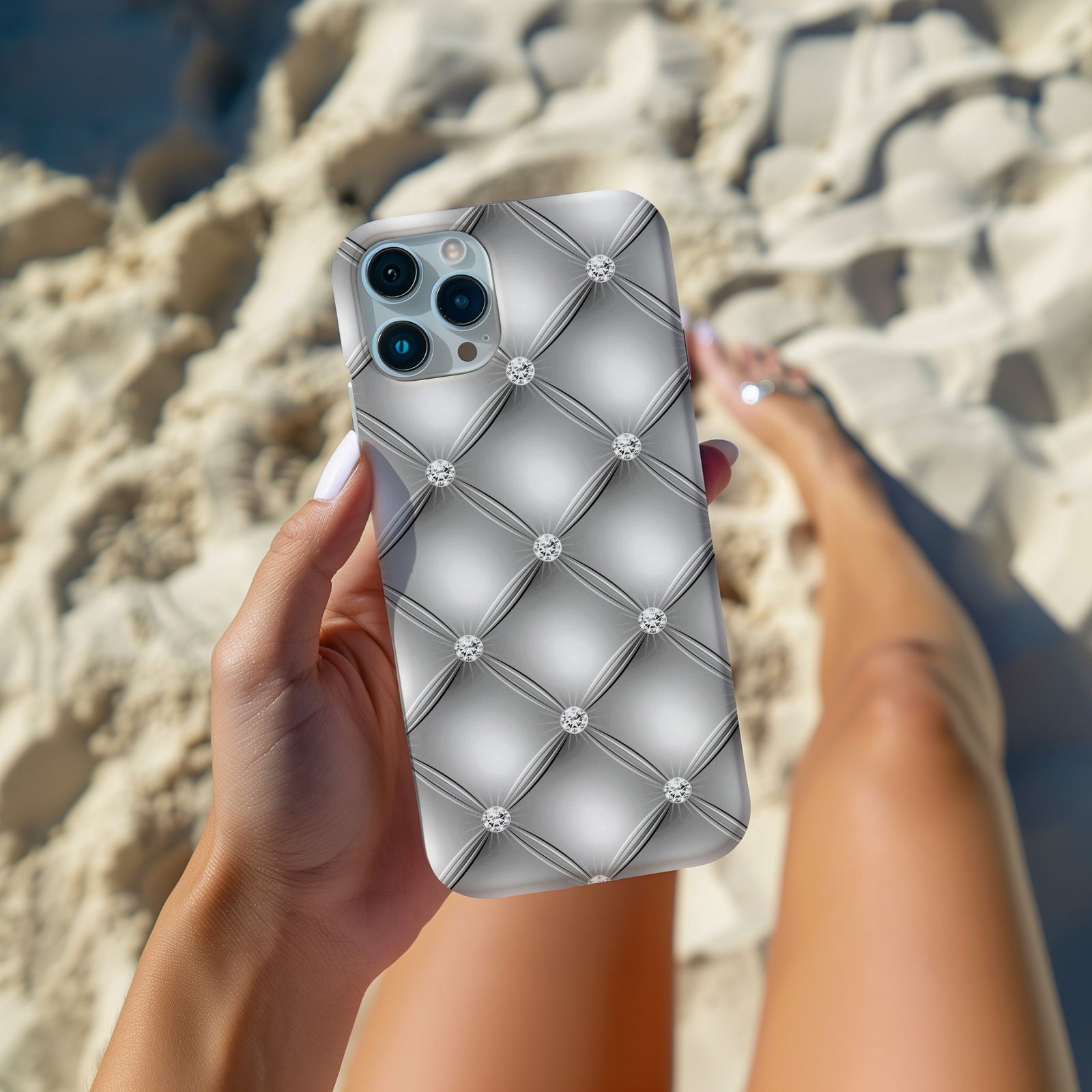 Silver Quilted Leather Magsafe iPhone Case - Techy Treasures -  
