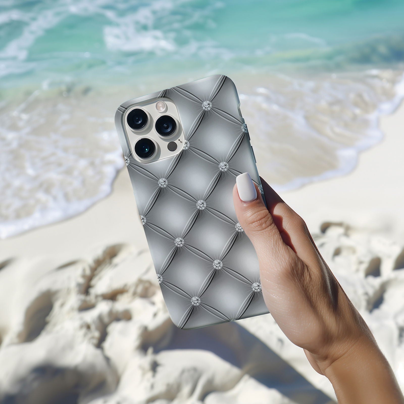 Silver Quilted Leather Magsafe iPhone Case - Techy Treasures -  