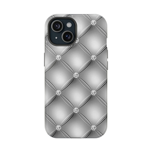 Silver Quilted Leather Magsafe iPhone Case - Techy Treasures - Mobile Phone Cases 